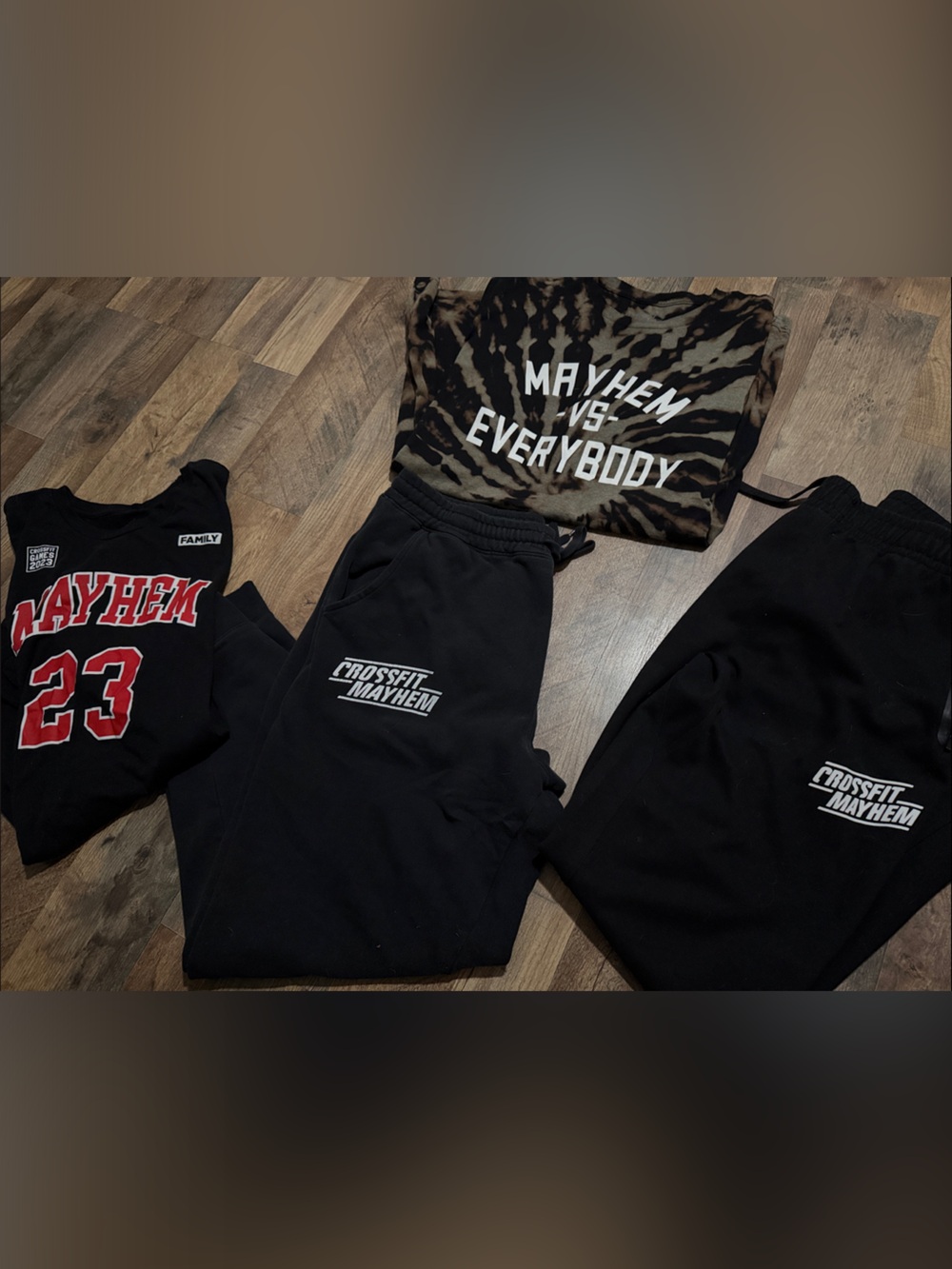 Mayhem Graphic Tees & CrossFit Anthem Black sweatpants Set